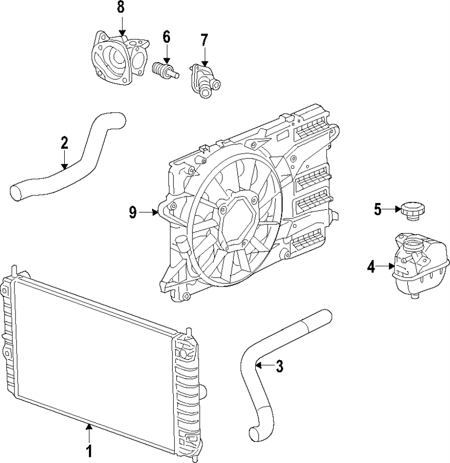 Diagram COOLING SYSTEM. COOLING FAN. RADIATOR. WATER PUMP. for your 2013 Chevrolet Equinox   