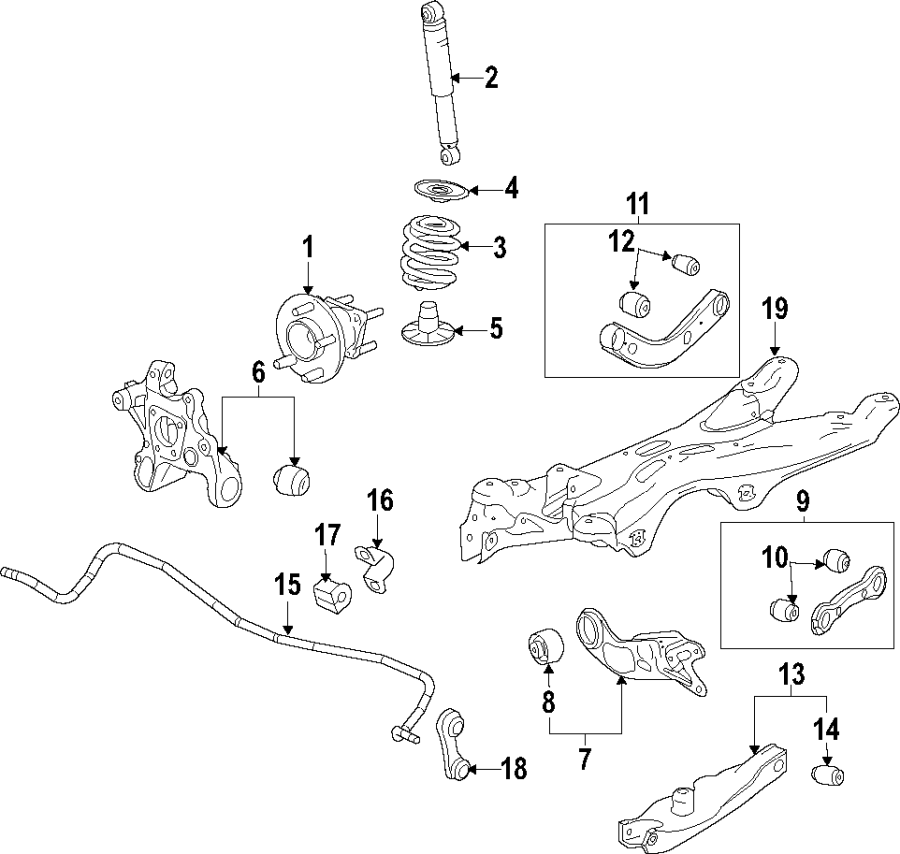 Diagram REAR SUSPENSION. LOWER CONTROL ARM. STABILIZER BAR. SUSPENSION COMPONENTS. UPPER CONTROL ARM. for your 1985 Chevrolet Camaro   