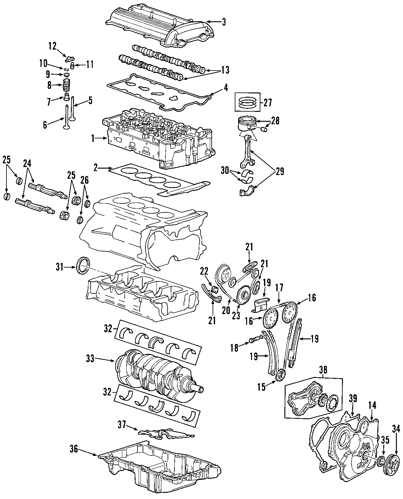 Diagram CAMSHAFT & TIMING. CRANKSHAFT & BEARINGS. CYLINDER HEAD & VALVES. LUBRICATION. MOUNTS. PISTONS. RINGS & BEARINGS. for your 2013 Chevrolet Camaro   