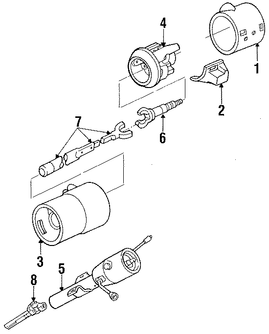 Diagram STEERING COLUMN. HOUSING & COMPONENTS. SHAFT & INTERNAL COMPONENTS. SHROUD. SWITCHES & LEVERS. for your 1984 Dodge Omni   