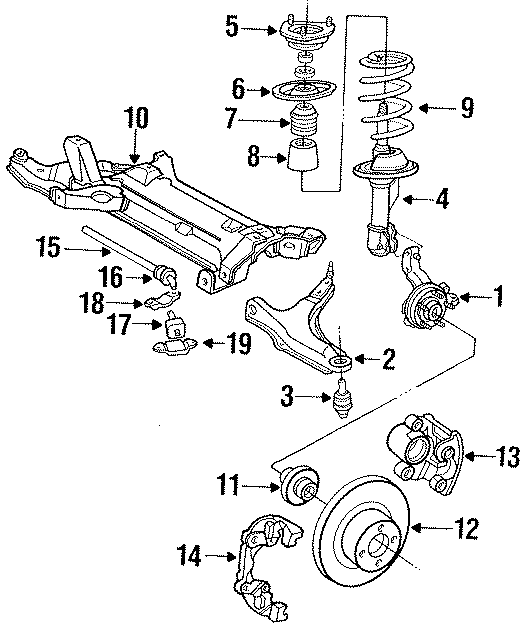 Diagram FRONT SUSPENSION. BRAKE COMPONENTS. STABILIZER BAR & COMPONENTS. SUSPENSION COMPONENTS. for your 2001 Chrysler 300M   