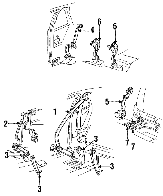 RESTRAINT SYSTEMS. FRONT SEAT BELTS. REAR SEAT BELTS.