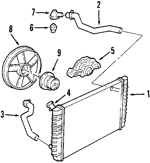 Diagram COOLING SYSTEM. COOLING FAN. RADIATOR. WATER PUMP. for your 2004 Chevrolet Blazer   