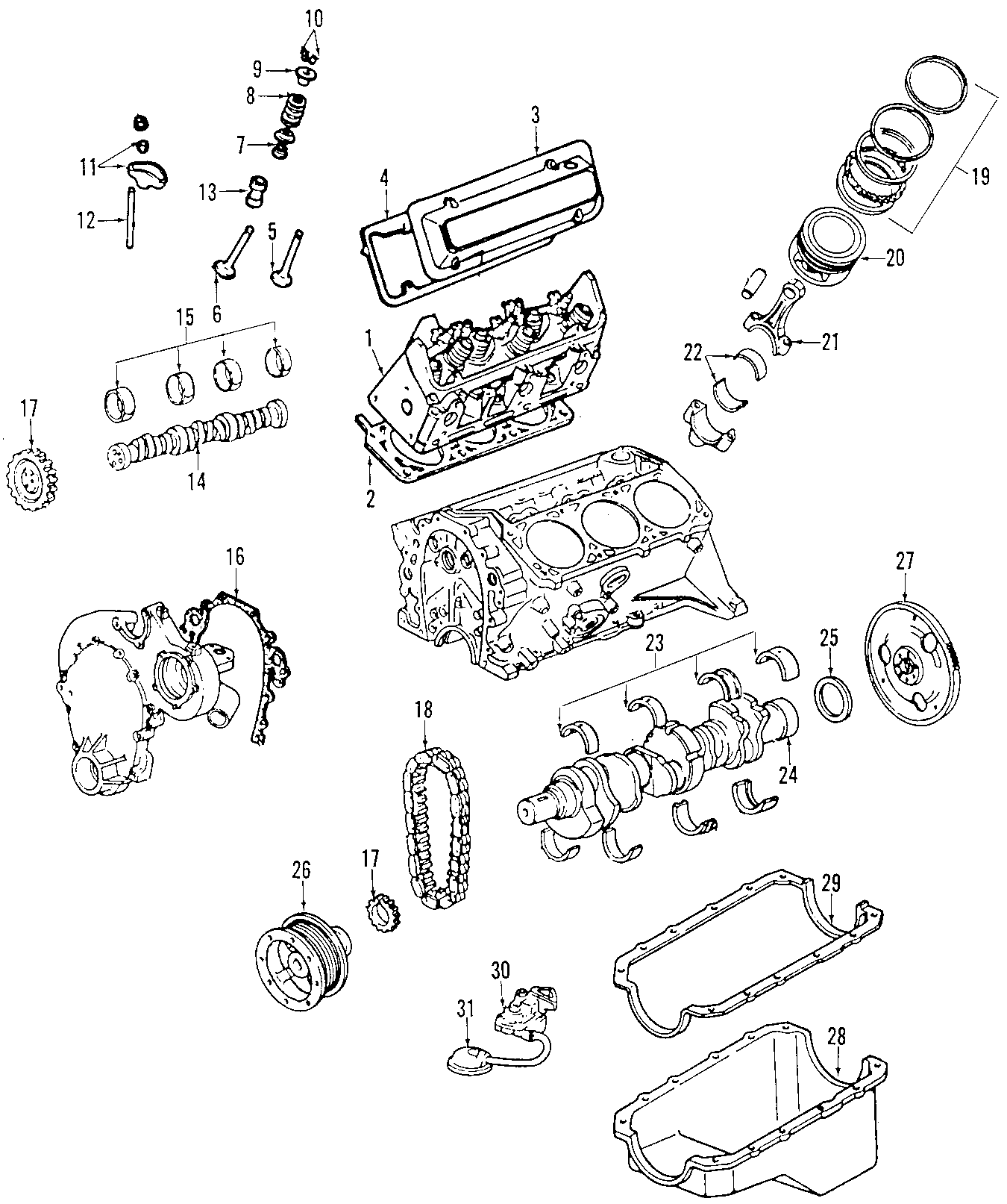 Diagram CAMSHAFT & TIMING. CRANKSHAFT & BEARINGS. CYLINDER HEAD & VALVES. LUBRICATION. MOUNTS. PISTONS. RINGS & BEARINGS. for your 2005 Chevrolet Trailblazer   