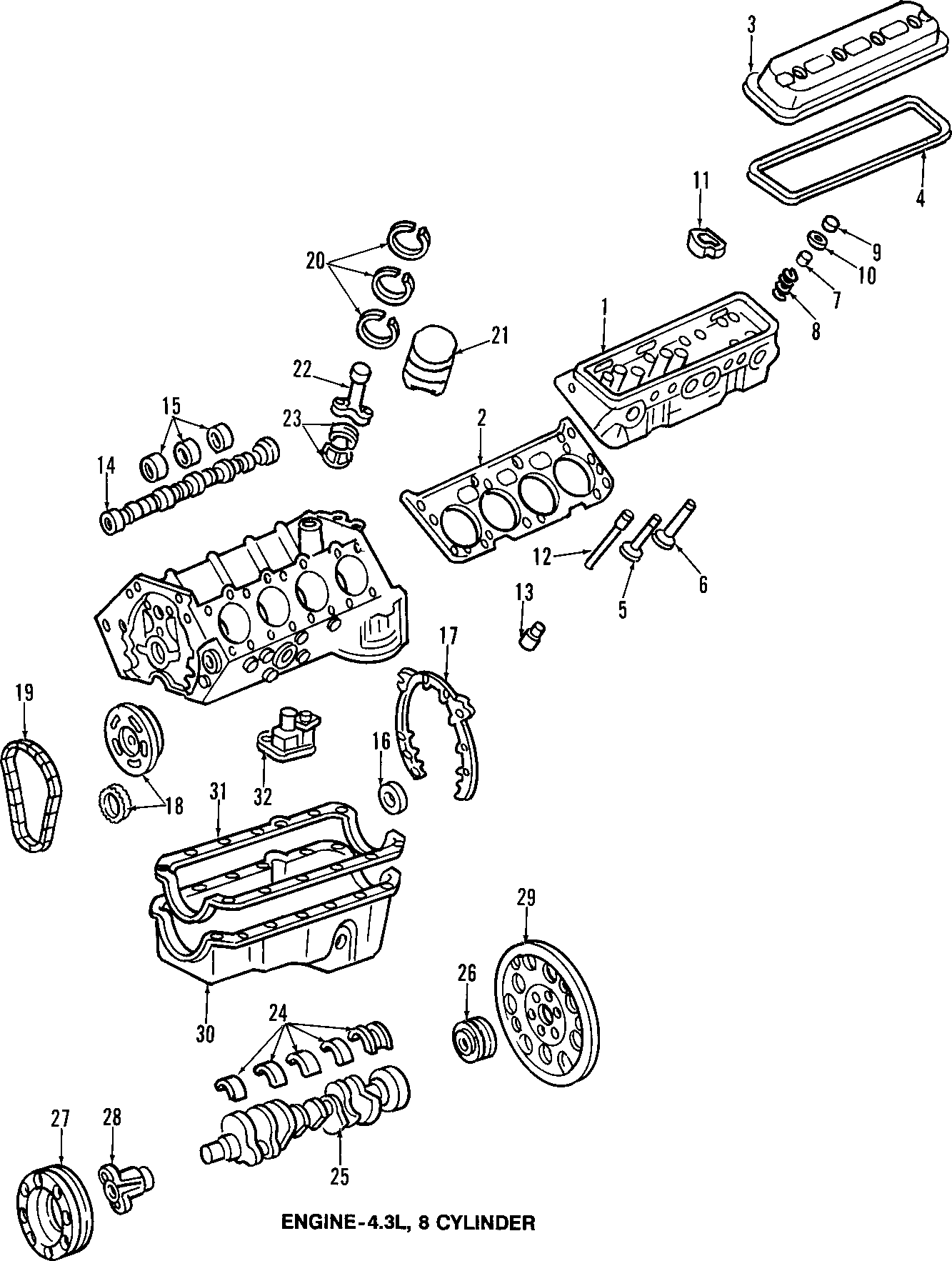 Diagram CAMSHAFT & TIMING. CRANKSHAFT & BEARINGS. CYLINDER HEAD & VALVES. LUBRICATION. MOUNTS. PISTONS. RINGS & BEARINGS. for your Chevrolet