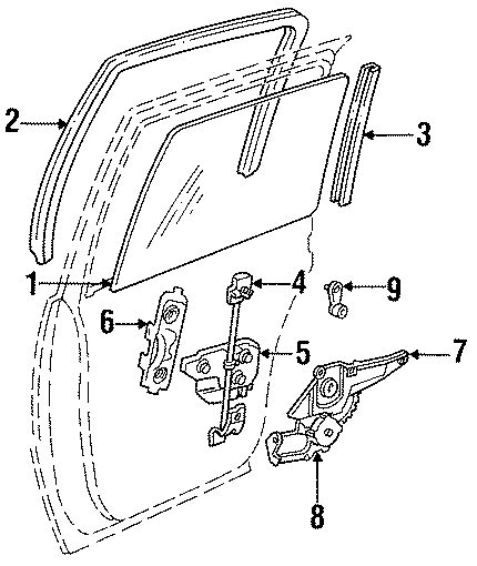 REAR DOOR. GLASS & HARDWARE. Diagram