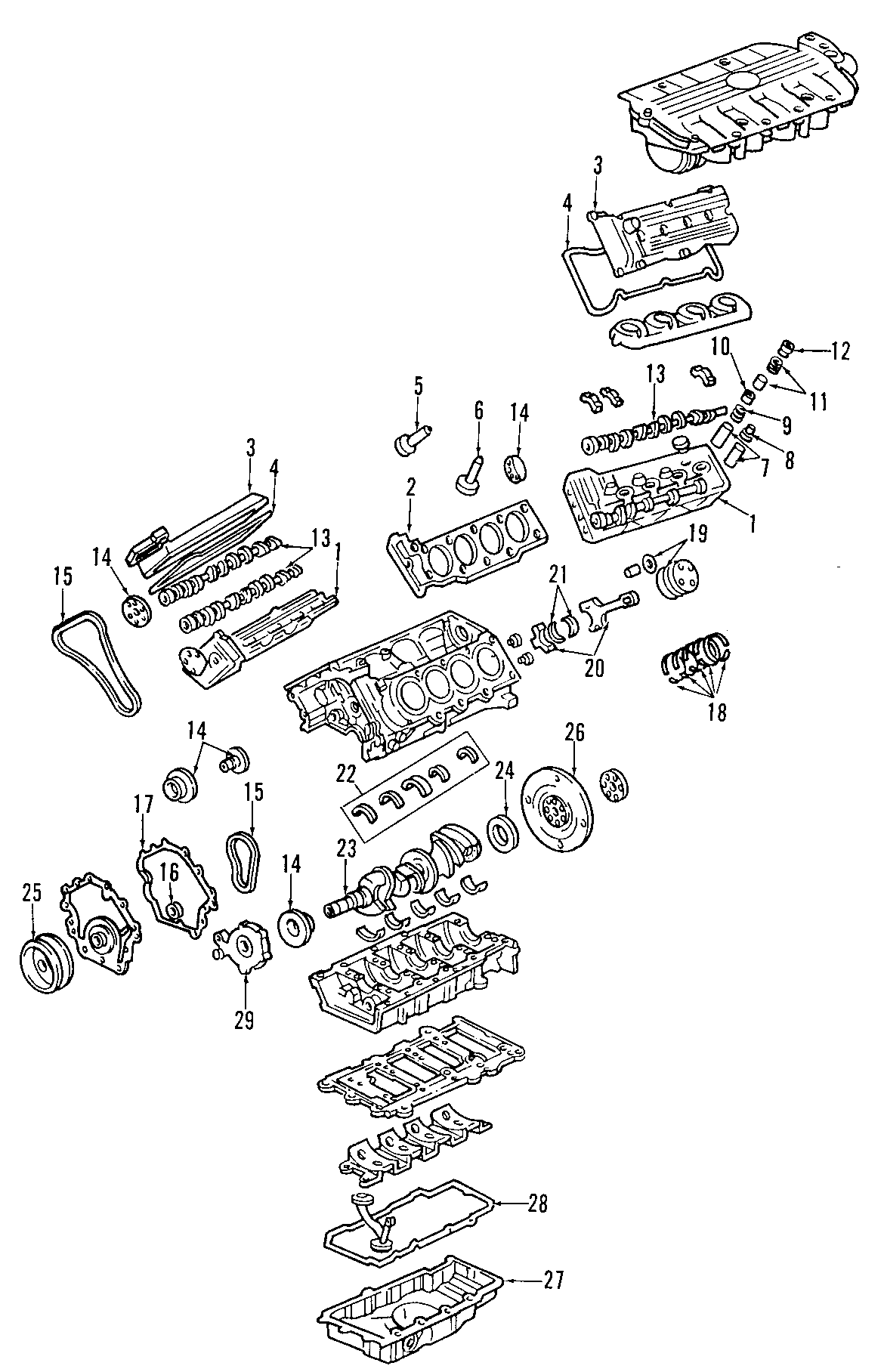 Diagram CAMSHAFT & TIMING. CRANKSHAFT & BEARINGS. CYLINDER HEAD & VALVES. LUBRICATION. MOUNTS. PISTONS. RINGS & BEARINGS. for your 2005 Chevrolet Equinox   