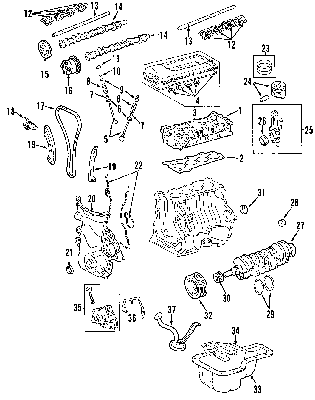 Diagram CAMSHAFT & TIMING. CRANKSHAFT & BEARINGS. CYLINDER HEAD & VALVES. LUBRICATION. MOUNTS. PISTONS. RINGS & BEARINGS. for your 2002 Chevrolet Camaro 5.7L Chevrolet V8 M/T Z28 Coupe 