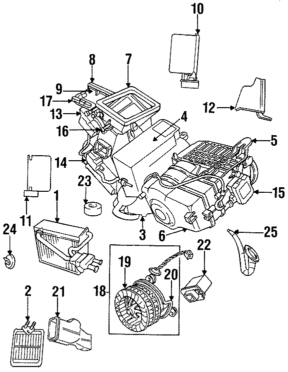 AIR CONDITIONER & HEATER. EVAPORATOR & HEATER COMPONENTS.