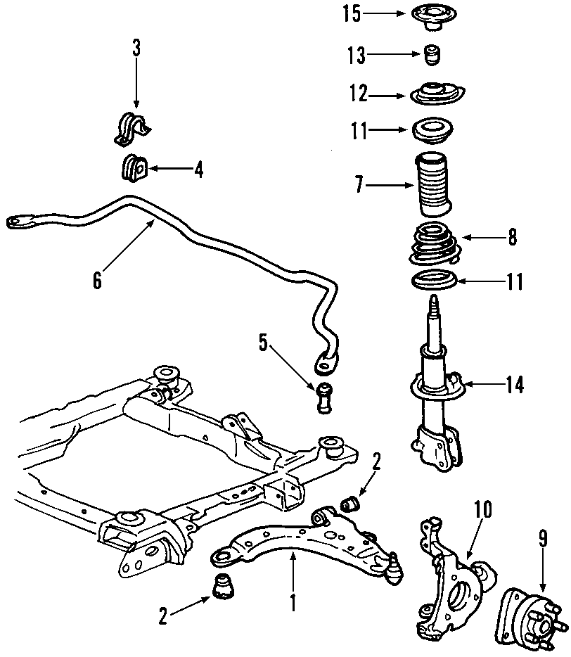 Diagram FRONT SUSPENSION. LOWER CONTROL ARM. STABILIZER BAR. SUSPENSION COMPONENTS. for your 2023 Chevrolet Equinox 1.5L Ecotec A/T 4WD LS Sport Utility 