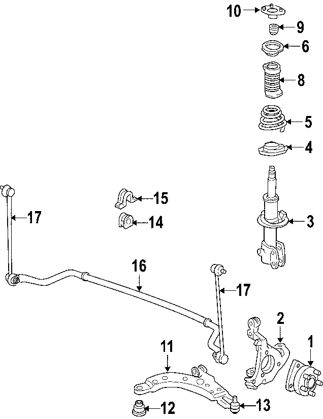 11FRONT SUSPENSION. LOWER CONTROL ARM. STABILIZER BAR. SUSPENSION COMPONENTS.https://images.simplepart.com/images/parts/motor/fullsize/NIP030.png