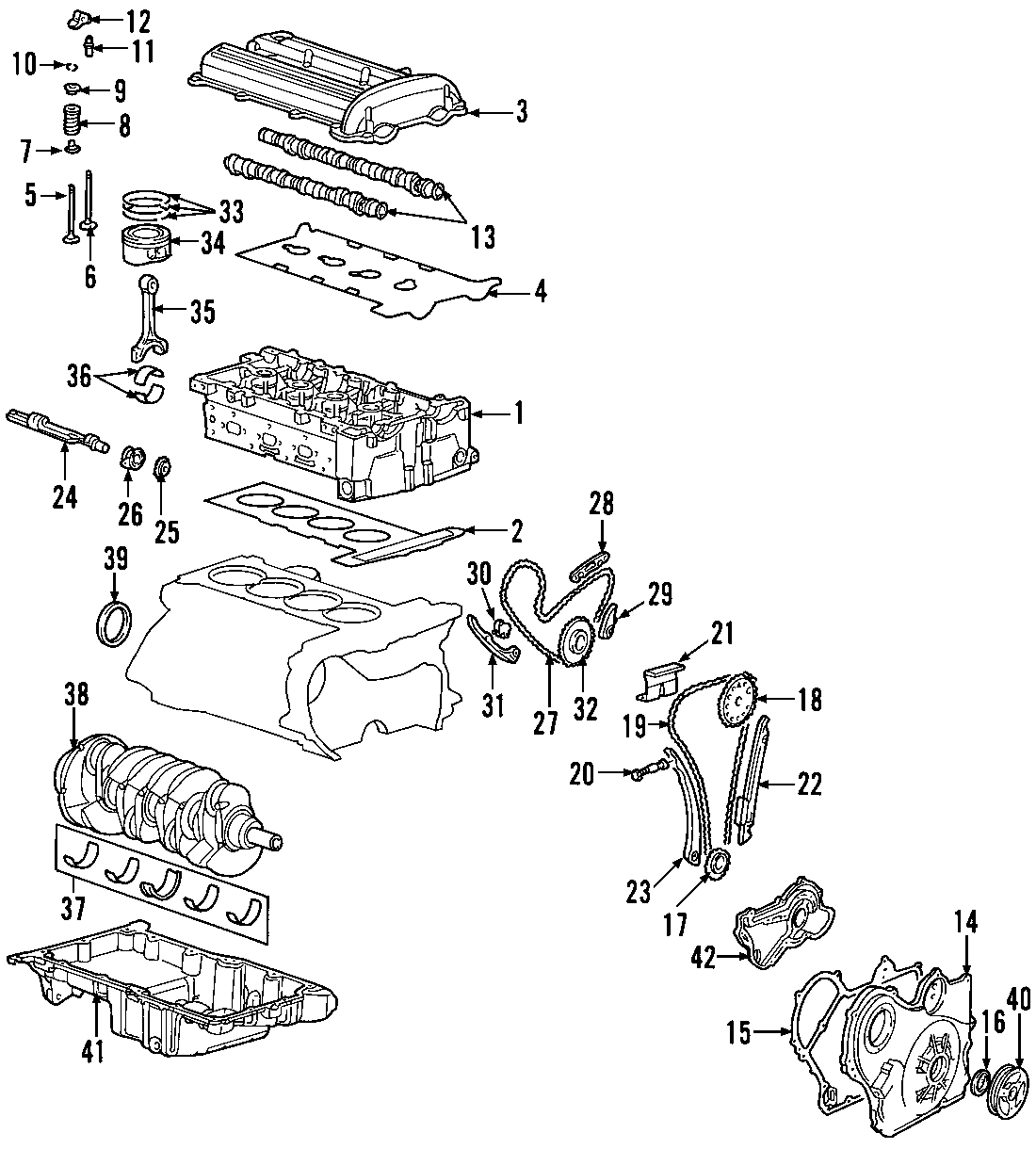 Diagram CAMSHAFT & TIMING. CRANKSHAFT & BEARINGS. CYLINDER HEAD & VALVES. LUBRICATION. MOUNTS. PISTONS. RINGS & BEARINGS. for your 2002 Chevrolet Camaro   