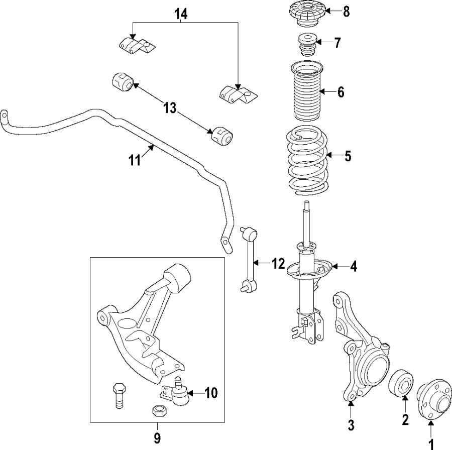 FRONT SUSPENSION. LOWER CONTROL ARM. STABILIZER BAR. SUSPENSION COMPONENTS.