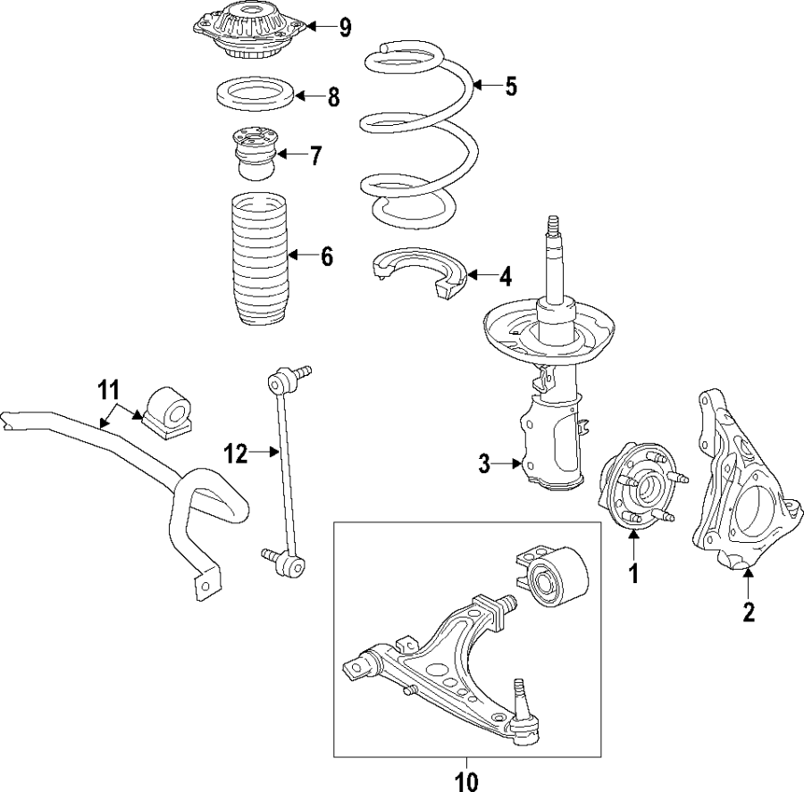 Diagram FRONT SUSPENSION. LOWER CONTROL ARM. STABILIZER BAR. SUSPENSION COMPONENTS. for your 2011 GMC Sierra 2500 HD 6.0L Vortec V8 FLEX A/T RWD SLE Crew Cab Pickup 