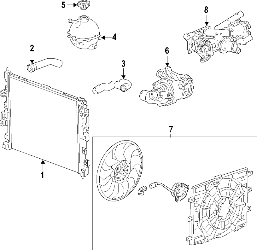 Diagram Cooling system. Cooling fan. Radiator. Water pump. for your 1995 Chevrolet K2500  Base Standard Cab Pickup Fleetside 4.3L Chevrolet V6 A/T 