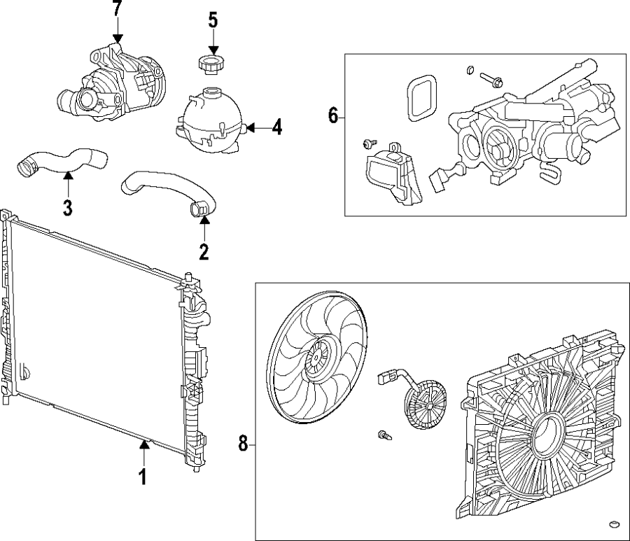 Diagram COOLING SYSTEM. COOLING FAN. RADIATOR. WATER PUMP. for your 2013 Chevrolet Equinox   