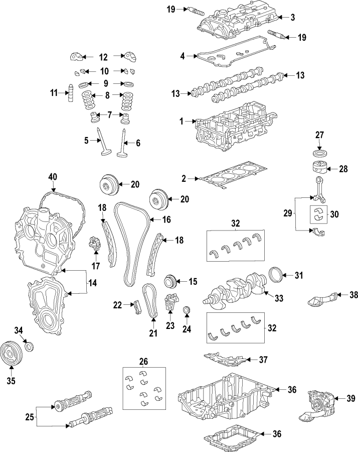 Diagram CAMSHAFT & TIMING. CRANKSHAFT & BEARINGS. CYLINDER HEAD & VALVES. LUBRICATION. MOUNTS. PISTONS. RINGS & BEARINGS. for your 2005 Chevrolet Corvette   