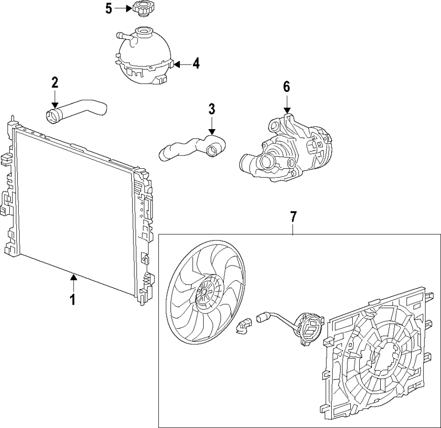 Diagram COOLING SYSTEM. COOLING FAN. RADIATOR. WATER PUMP. for your 2014 Buick Enclave    