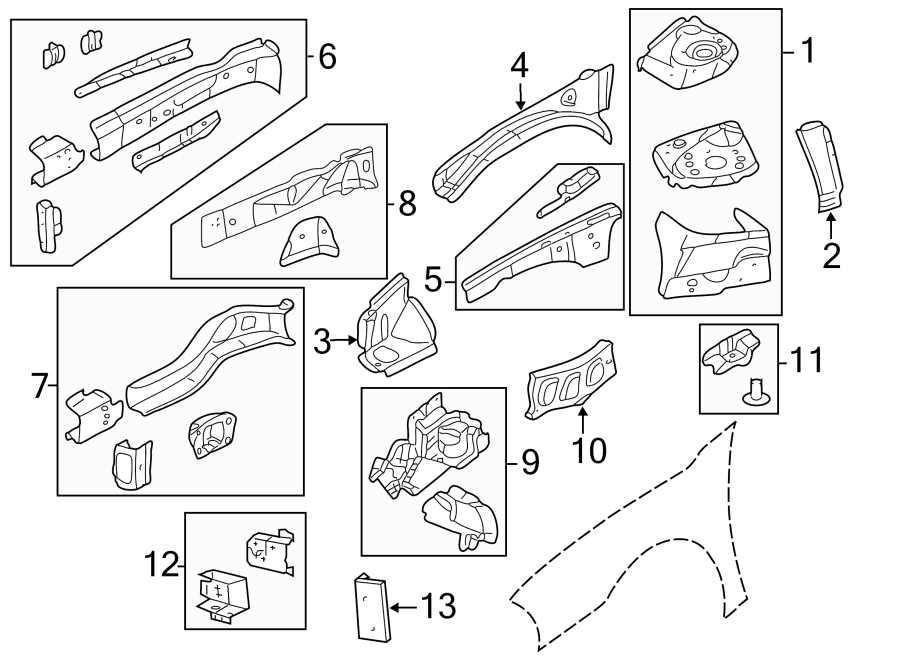 13FENDER. STRUCTURAL COMPONENTS & RAILS.https://images.simplepart.com/images/parts/motor/fullsize/NM01100.png