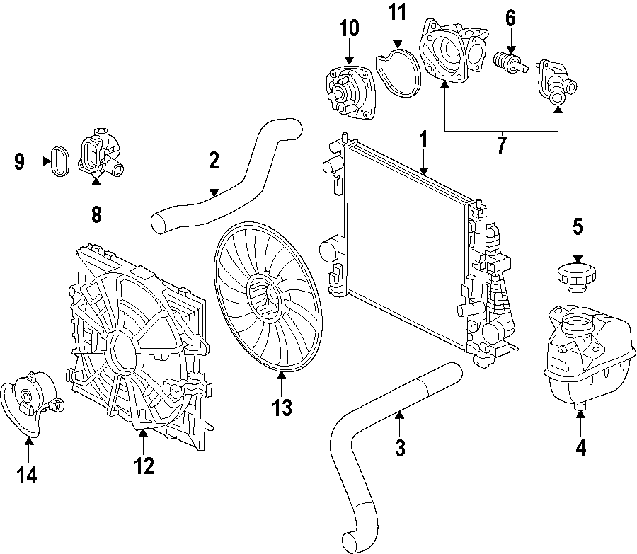 Diagram COOLING SYSTEM. COOLING FAN. RADIATOR. WATER PUMP. for your 2010 Chevrolet Equinox   