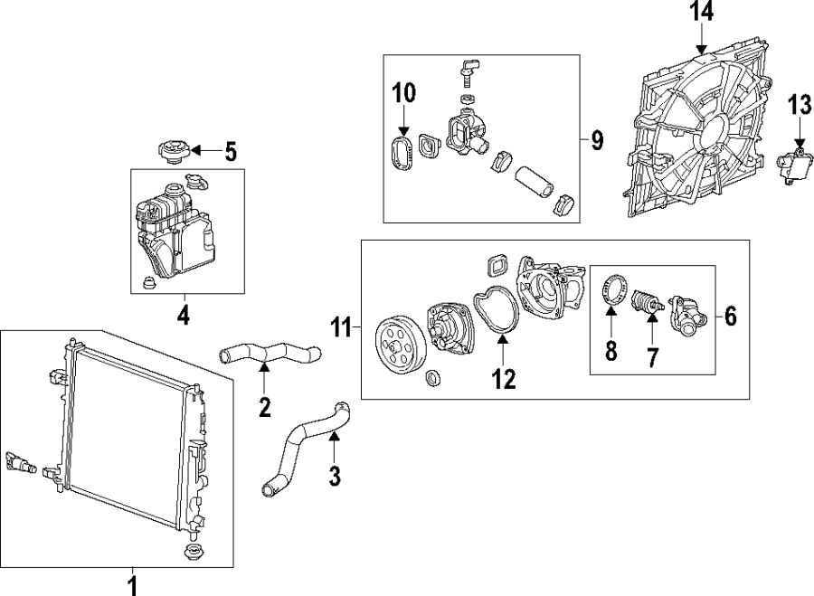 Diagram COOLING SYSTEM. COOLING FAN. WATER PUMP. for your 2013 GMC Yukon XL 1500   