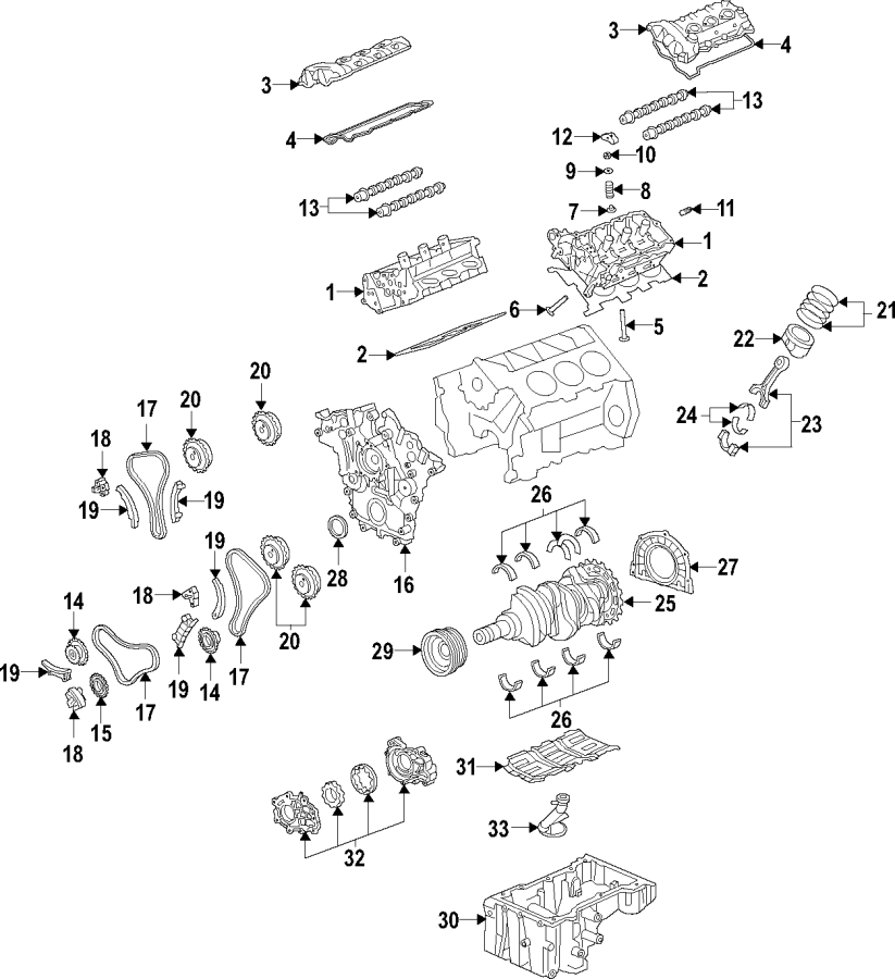 Diagram CAMSHAFT & TIMING. CRANKSHAFT & BEARINGS. CYLINDER HEAD & VALVES. LUBRICATION. MOUNTS. PISTONS. RINGS & BEARINGS. for your 2019 Chevrolet Suburban    