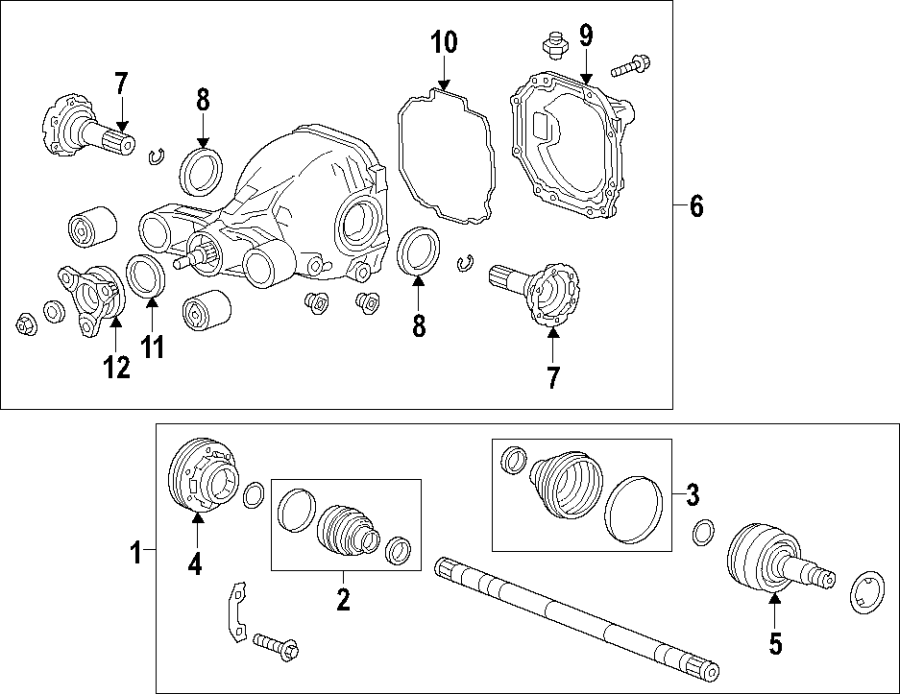 Diagram REAR AXLE. AXLE SHAFTS & JOINTS. DIFFERENTIAL. DRIVE AXLES. PROPELLER SHAFT. for your 2013 Chevrolet Express 3500 LT Extended Passenger Van 4.8L Vortec V8 FLEX A/T 