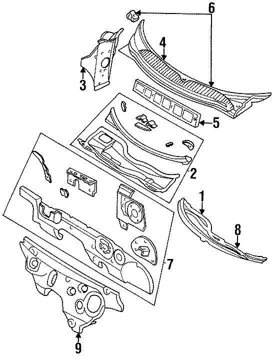 5cowl screen. dash panel. hood panel. lower. outer. upper cowl panel.https://images.simplepart.com/images/parts/motor/fullsize/NM95310.png