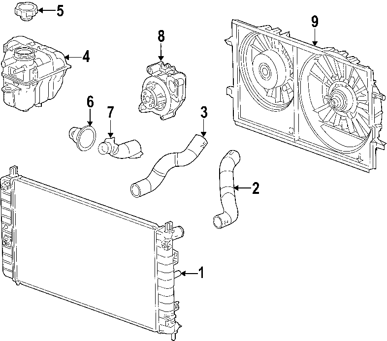 Diagram COOLING SYSTEM. COOLING FAN. RADIATOR. WATER PUMP. for your 2021 Chevrolet Camaro LT Coupe 2.0L Ecotec A/T 