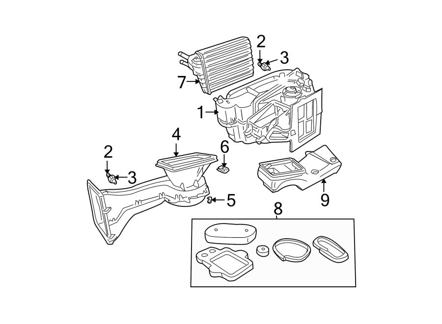 Diagram AIR CONDITIONER & HEATER. HEATER COMPONENTS. for your 2023 Ram 2500 6.7L 6 cylinder DIESEL A/T RWD Lone Star Crew Cab Pickup Fleetside 