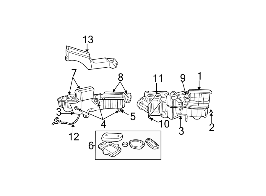 Diagram AIR CONDITIONER & HEATER. EVAPORATOR & HEATER COMPONENTS. for your 2023 Ram 2500 6.7L 6 cylinder DIESEL A/T RWD Lone Star Crew Cab Pickup Fleetside 