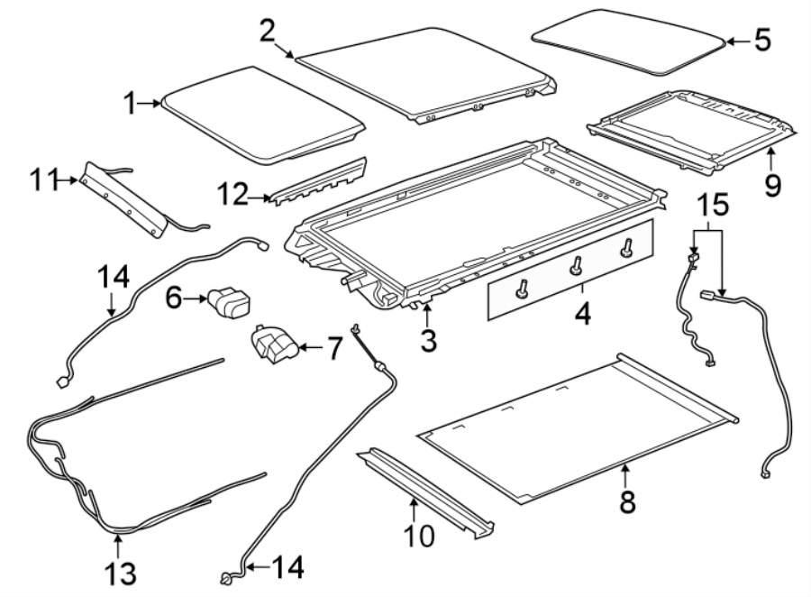 8Fixed glass panel. Sunroof glass.https://images.simplepart.com/images/parts/motor/fullsize/NS17445.png