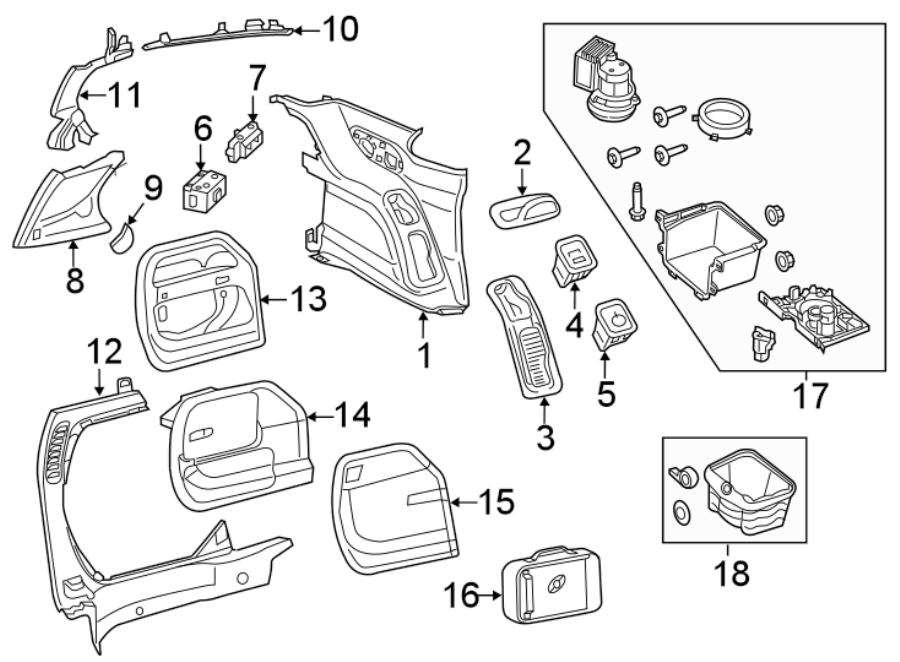 Diagram SIDE PANEL. INTERIOR TRIM. for your Chrysler Pacifica  