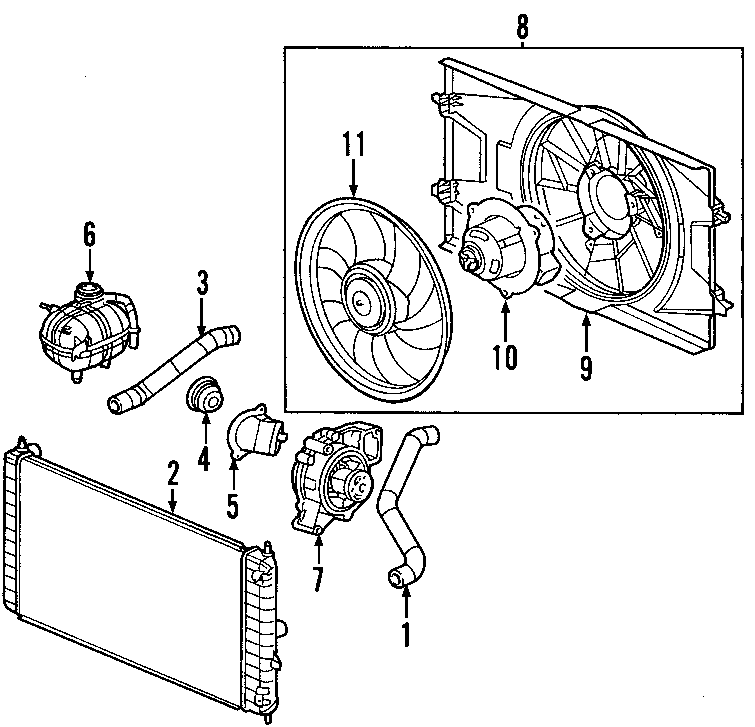 Diagram COOLING SYSTEM. COOLING FAN. RADIATOR. WATER PUMP. for your 2013 Chevrolet Traverse    