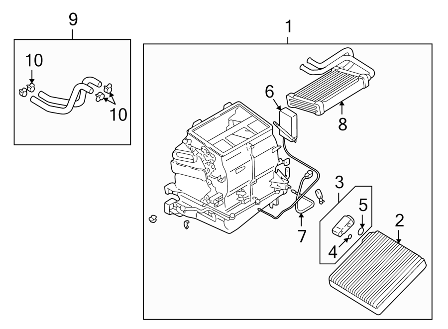 AIR CONDITIONER & HEATER. EVAPORATOR & HEATER COMPONENTS.