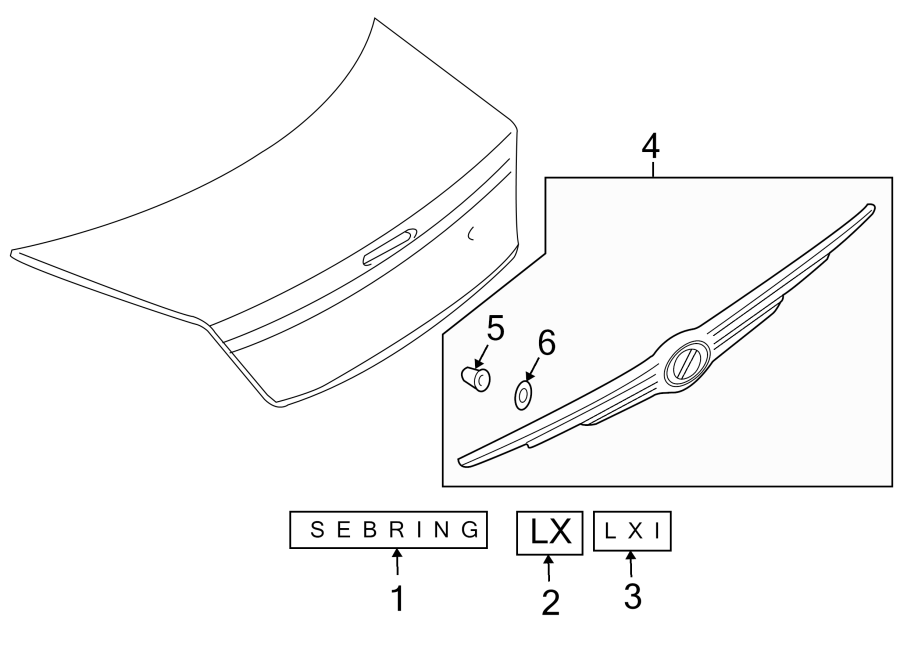 1TRUNK LID. EXTERIOR TRIM.https://images.simplepart.com/images/parts/motor/fullsize/NT01536.png