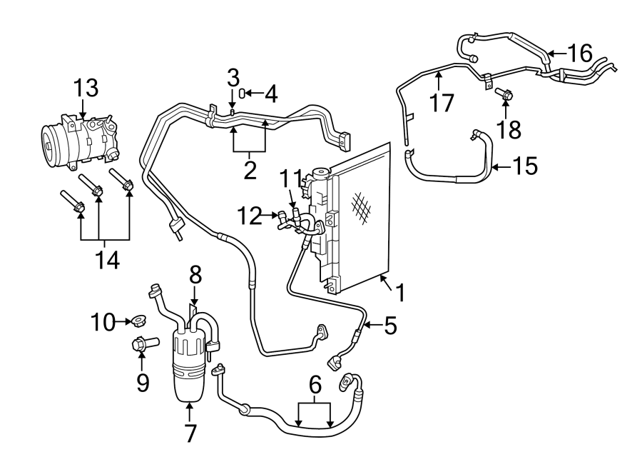 18Air conditioner & heater. Compressor & lines. Condenser.https://images.simplepart.com/images/parts/motor/fullsize/NU08130.png