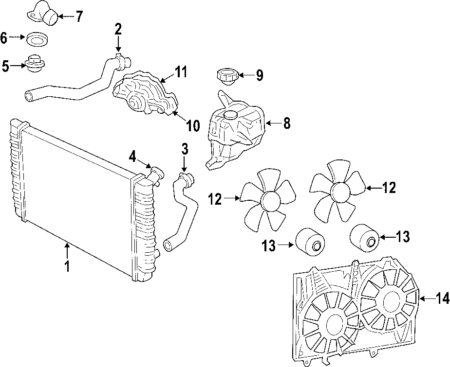 Diagram COOLING SYSTEM. COOLING FAN. RADIATOR. WATER PUMP. for your 2021 Chevrolet Camaro LT Coupe 2.0L Ecotec A/T 