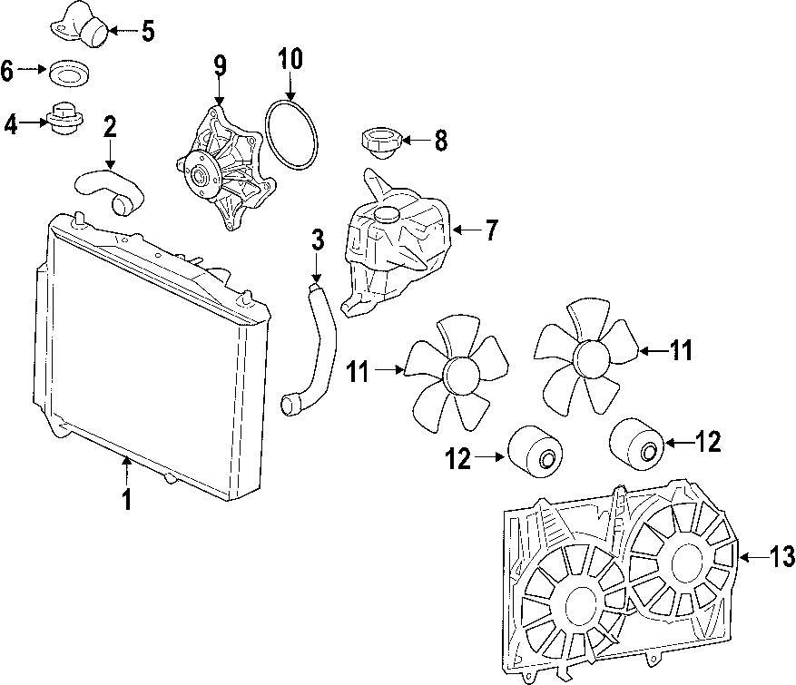 Diagram COOLING SYSTEM. COOLING FAN. RADIATOR. WATER PUMP. for your 2003 GMC Sonoma SLS Crew Cab Pickup Fleetside 4.3L Vortec V6 M/T RWD 