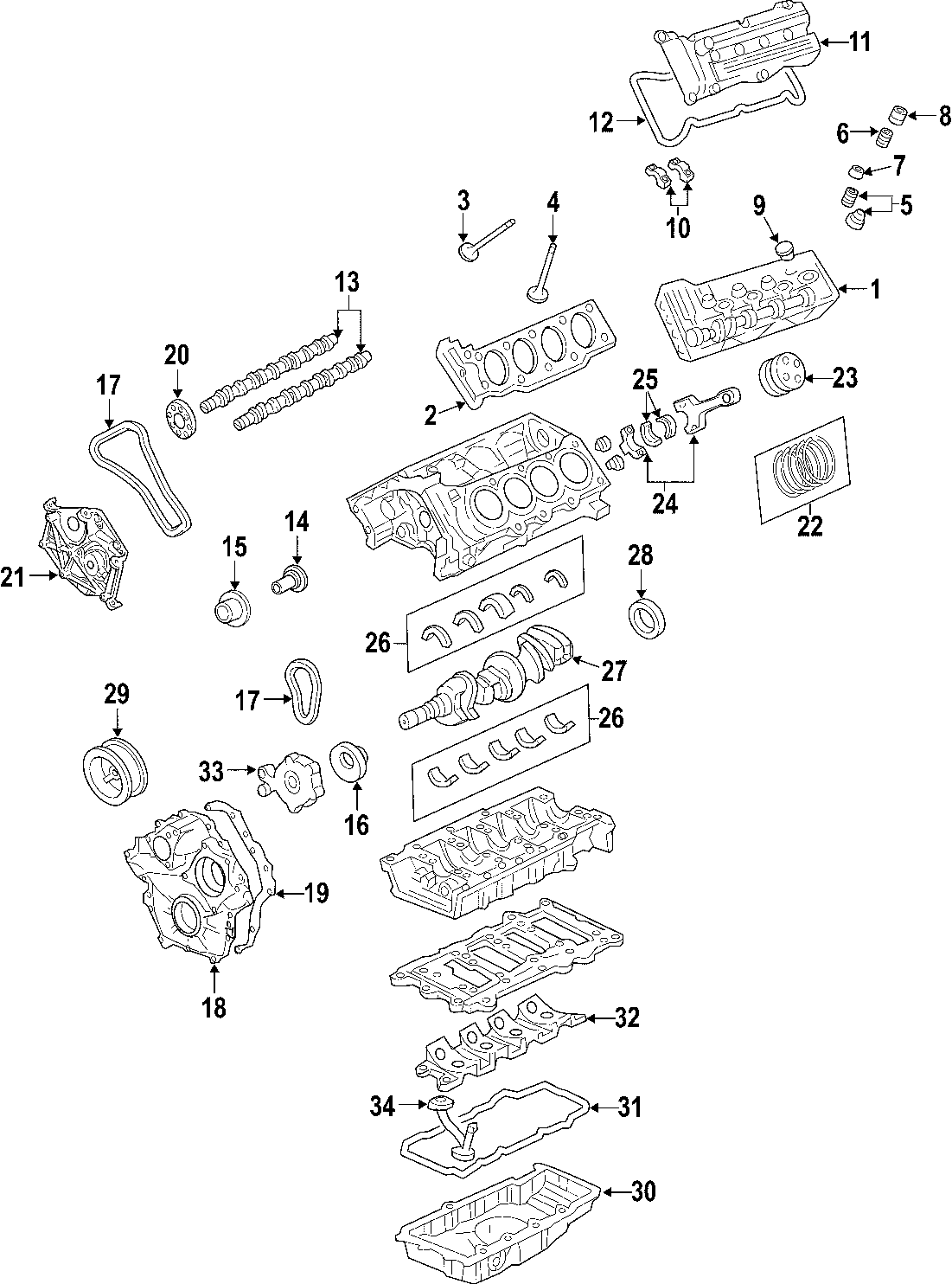 Diagram CAMSHAFT & TIMING. CRANKSHAFT & BEARINGS. CYLINDER HEAD & VALVES. LUBRICATION. MOUNTS. PISTONS. RINGS & BEARINGS. for your 1998 Buick Century   