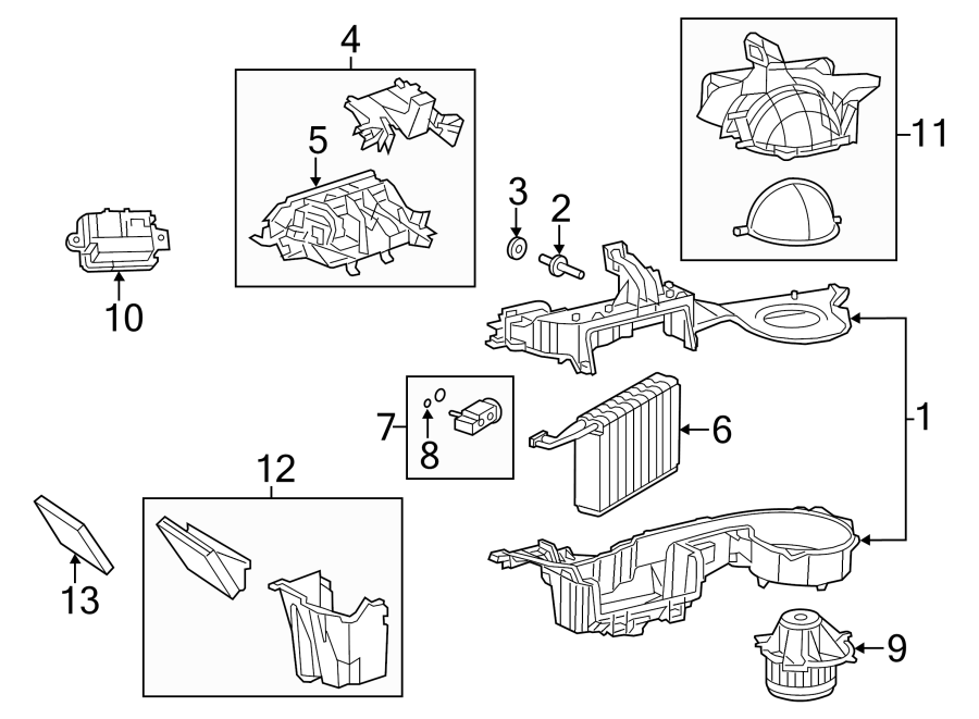 Diagram AIR CONDITIONER & HEATER. EVAPORATOR & HEATER COMPONENTS. for your 2021 Dodge Charger   