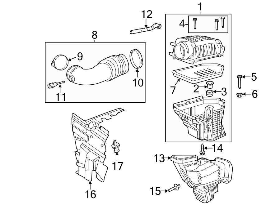 Diagram AIR INTAKE. for your 2023 Ram 2500 6.7L 6 cylinder DIESEL A/T RWD Lone Star Crew Cab Pickup Fleetside 