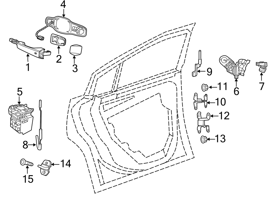 Diagram REAR DOOR. LOCK & HARDWARE. for your 2023 Ram 2500 6.7L 6 cylinder DIESEL A/T RWD Lone Star Crew Cab Pickup Fleetside 