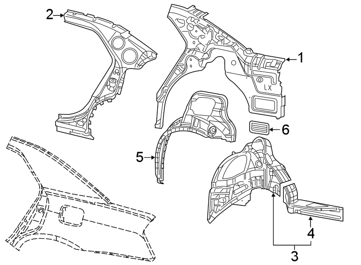 4Quarter panel. Inner structure.https://images.simplepart.com/images/parts/motor/fullsize/NW11650.png