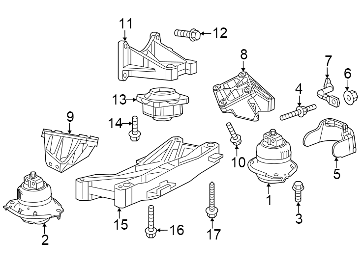 Diagram Engine & TRANS mounting. for your 2017 Dodge Challenger 6.2L HEMI V8 A/T RWD SRT Hellcat Coupe 