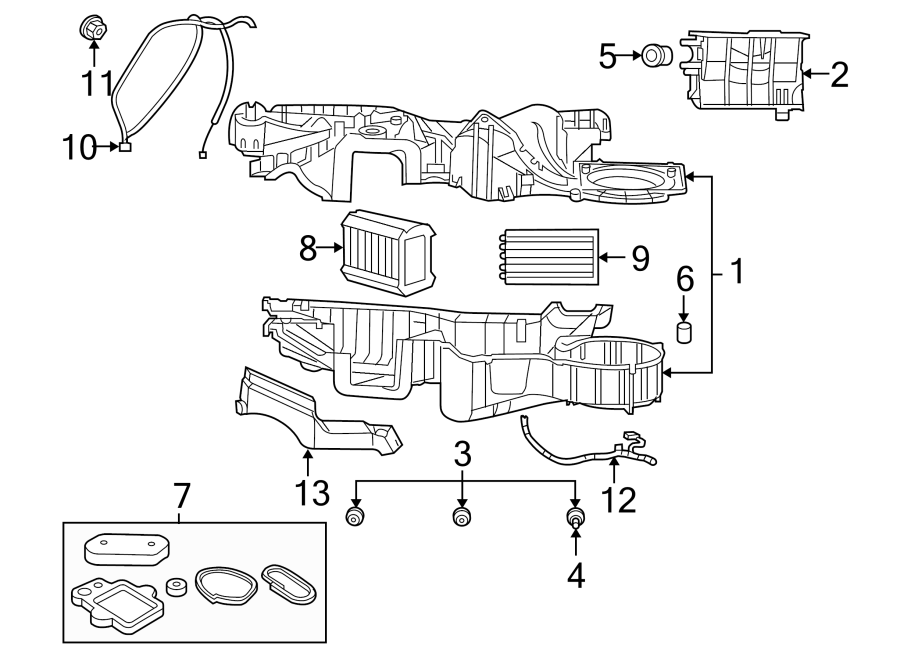 Diagram AIR CONDITIONER & HEATER. EVAPORATOR & HEATER COMPONENTS. for your 2023 Ram 2500 6.7L 6 cylinder DIESEL A/T RWD Lone Star Crew Cab Pickup Fleetside 