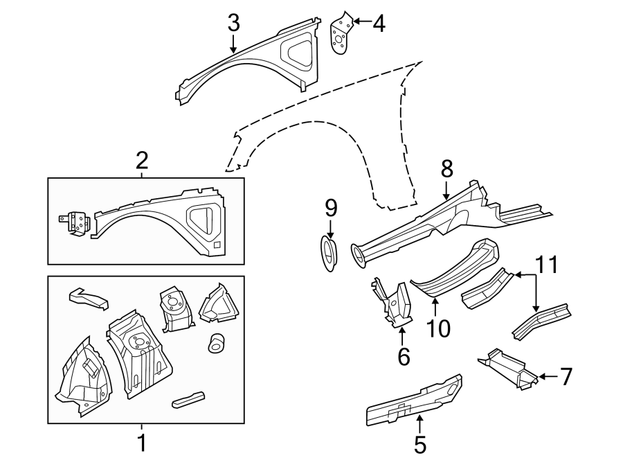 FENDER. STRUCTURAL COMPONENTS & RAILS.