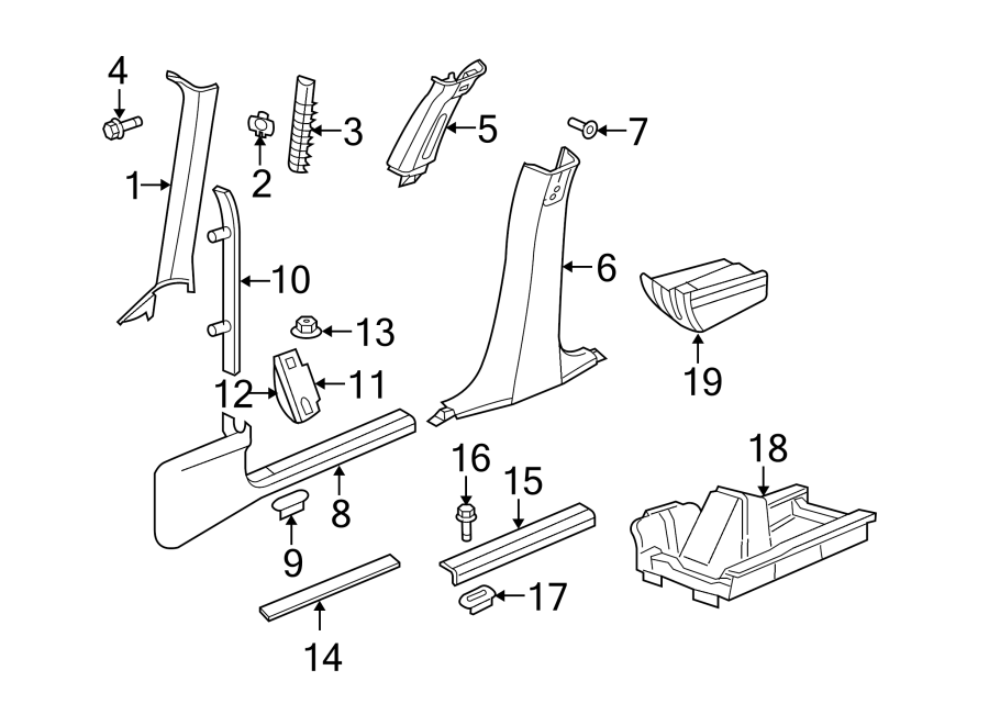 Diagram PILLARS. ROCKER & FLOOR. INTERIOR TRIM. for your 2017 Ram ProMaster 3500   