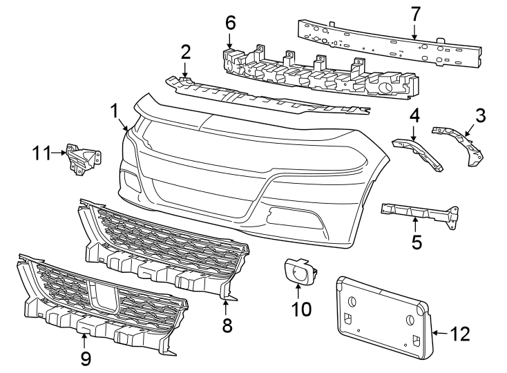 Diagram Front bumper & grille. Bumper & components. for your 2010 Dodge Charger   