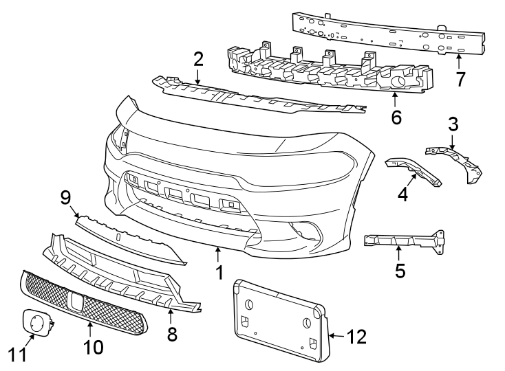 Diagram Front bumper & grille. Bumper & components. for your Dodge Charger  